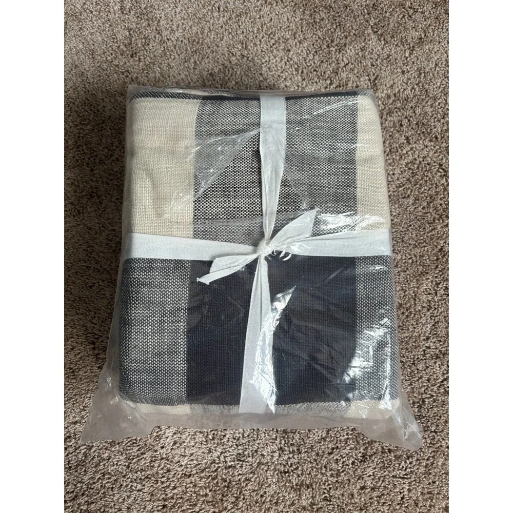 Pottery Barn Bryce Buffalo Check Duvet Cover King Charcoal Ivory NEW